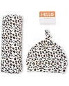 Lulujo Baby Hello World Kit, Hat + Swaddle, Leopard, 120 x 120 cm - Bamboo Muslin Swaddle