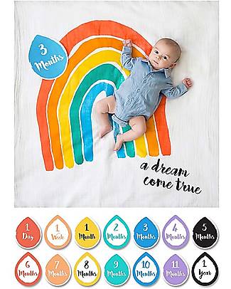 Lulujo Baby OUTLET - Baby’s First Year Swaddle + Cards Set, A Dream Come True - Showroom Sample Muslin Swaddle