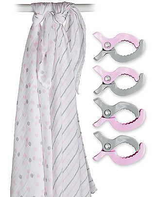 Lulujo Baby OUTLET Set of 2 Swaddles 120 x 120 cm + 4 Clips, Pink - 100% cotton muslin - Showroom Sample Swaddles