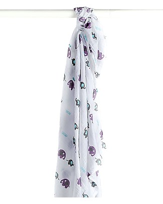 Lulujo Baby OUTLET Swaddle Blanket 120 x 120 cm, Elephants on Parade - 100% cotton muslin - Showroom Sample Swaddles