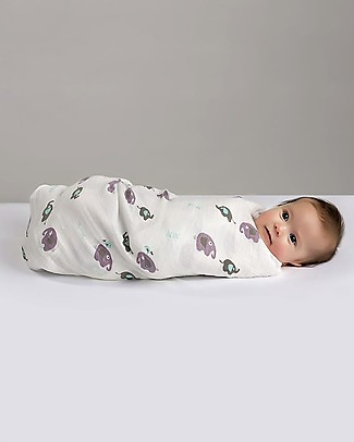 Lulujo Baby OUTLET Swaddle Blanket 120 x 120 cm, Elephants on Parade - 100% cotton muslin - Showroom Sample Swaddles