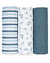 Lulujo Baby Set 3 Swaddle Blankets 69 x 69 cm - Blueberries - 100% Cotton Muslin Swaddle