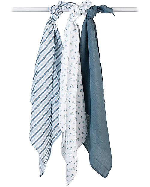 Lulujo Baby Set 3 Swaddle Blankets 69 x 69 cm - Blueberries - 100% Cotton Muslin Swaddle