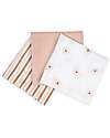 Lulujo Baby Set 3 Swaddle Blankets 69 x 69 cm - Daisies - 100% Cotton Muslin Swaddle