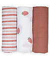 Lulujo Baby Set 3 Swaddle Blankets 69 x 69 cm - Strawberries - 100% Cotton Muslin Swaddle