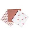Lulujo Baby Set 3 Swaddle Blankets 69 x 69 cm - Strawberries - 100% Cotton Muslin Swaddle