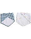 Lulujo Baby Set of 2 Bandana Bibs - Boho - Fish + Navy Gingham - 100% Cotton Muslin Bandana Bibs