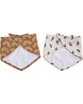 Lulujo Baby Set of 2 Bandana Bibs - Boho -Mudcloth + Black Bird - 100% Cotton Muslin Bandana Bibs