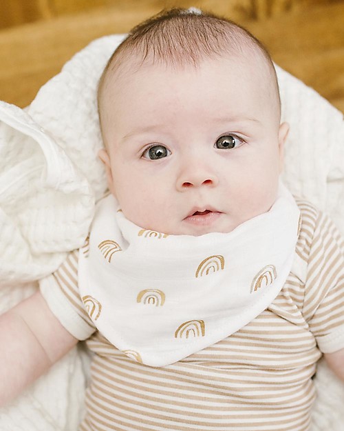 Lulujo Baby Set of 2 Bandana Bibs - Boho -Rainbow + Suns - 100% Cotton Muslin Bandana Bibs