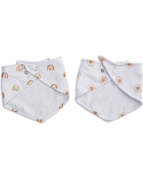 Lulujo Baby Set of 2 Bandana Bibs - Boho -Rainbow + Suns - 100% Cotton Muslin Bandana Bibs
