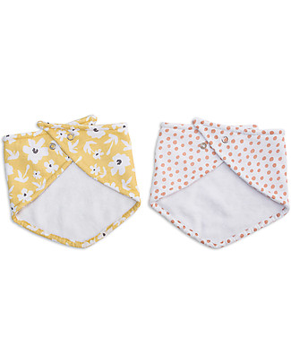 Lulujo Baby Set of 2 Bandana Bibs - Wildflowers + Dots - 100% Cotton Muslin Bandana Bibs