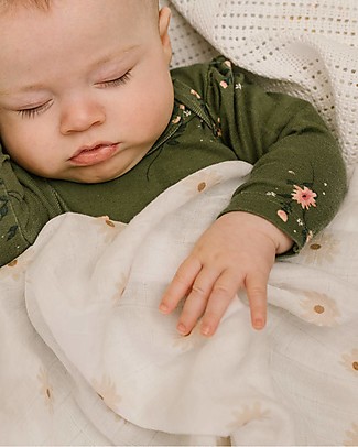 Lulujo Baby Set of 2 Swaddle Blankets 100 x 100 cm - 100% Cotton Muslin - Daisy+Greenery Swaddles