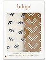 Lulujo Baby Set of 2 Swaddle Blankets 100 x 100 cm - Boho - 100% Cotton Muslin - Mudcloth+Black Birds Muslin Swaddle