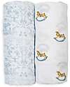 Lulujo Baby Set of 2 Swaddle Covers 100 x 100 cm - Rocking Horse/Toile - 100% Cotton Muslin Muslin Swaddle
