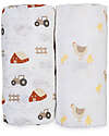 Lulujo Baby Set of 2 Swaddles 100 x 100 cm - Barnyard/Hen & Chicks - 100% cotton muslin Muslin Swaddle