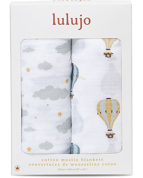 Lulujo Baby Set of 2 Swaddles 100 x 100 cm - Hot Air Baloon - 100% cotton muslin Muslin Swaddle