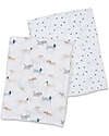 Lulujo Baby Set of 2 Swaddles 100 x 100 cm - Puppy Dog/Stars - 100% cotton muslin Muslin Swaddle
