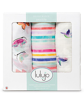 Lulujo Baby Set of 3 Cloths 120 x 120 cm, Garden Friends - Bamboo muslin Swaddles