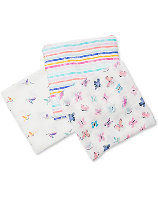 Lulujo Baby Set of 3 Cloths 120 x 120 cm, Garden Friends - Bamboo muslin Swaddles