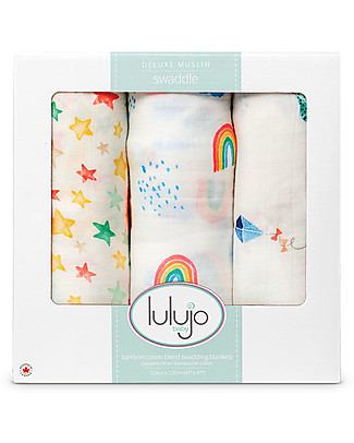 Lulujo Baby Set of 3 Cloths 120 x 120 cm, High in the Sky - Bamboo muslin Swaddles