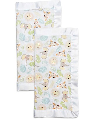 Lulujo Baby Soft Security Blanket 40 x 40 cm - Jungle - 100% cotton - 2 Pieces Swaddles