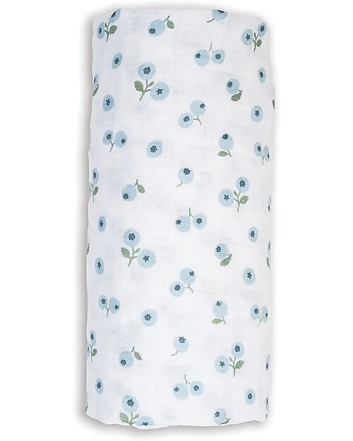 Lulujo Baby Swaddle Blanket 100x100 cm - Blueberries - 100% Cotton Muslin Muslin Swaddle