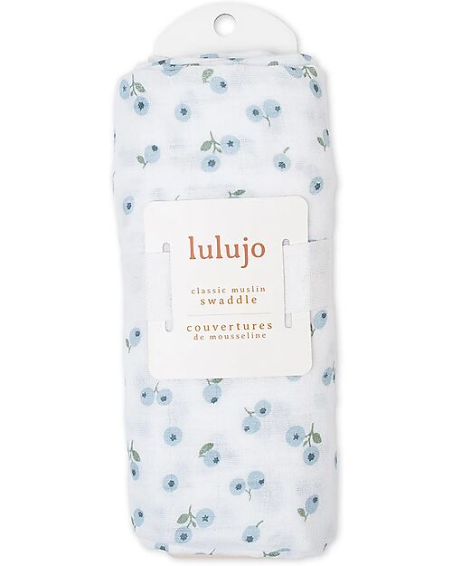 Lulujo Baby Swaddle Blanket 100x100 cm - Blueberries - 100% Cotton Muslin Muslin Swaddle