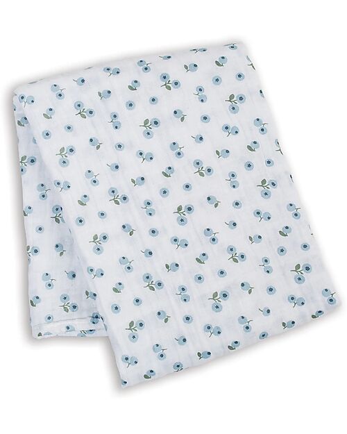 Lulujo Baby Swaddle Blanket 100x100 cm - Blueberries - 100% Cotton Muslin Muslin Swaddle