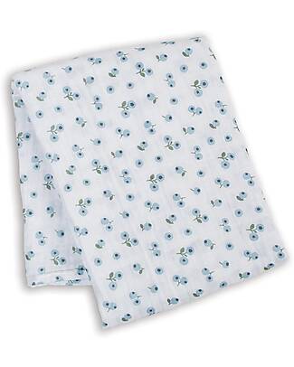 Lulujo Baby Swaddle Blanket 100x100 cm - Blueberries - 100% Cotton Muslin Muslin Swaddle