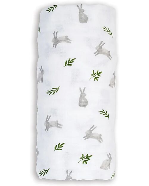 Lulujo Baby Swaddle Blanket 100x100 cm - Bunnies - 100% Cotton Muslin Muslin Swaddle