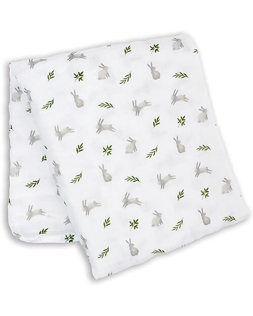 Lulujo Baby Swaddle Blanket 100x100 cm - Bunnies - 100% Cotton Muslin Muslin Swaddle