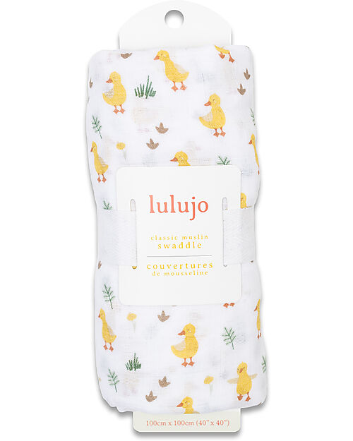 Lulujo Baby Swaddle Blanket 100x100 cm - Ducks - 100% Cotton Muslin Muslin Swaddle