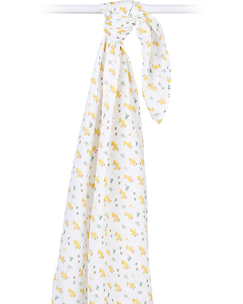 Lulujo Baby Swaddle Blanket 100x100 cm - Ducks - 100% Cotton Muslin Muslin Swaddle