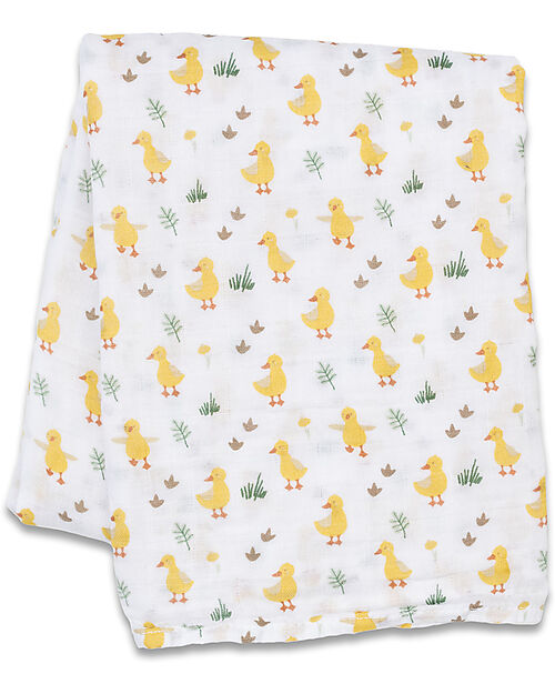 Lulujo Baby Swaddle Blanket 100x100 cm - Ducks - 100% Cotton Muslin Muslin Swaddle