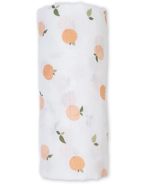 Lulujo Baby Swaddle Blanket 100x100 cm - Peaches - 100% Cotton Muslin Muslin Swaddle