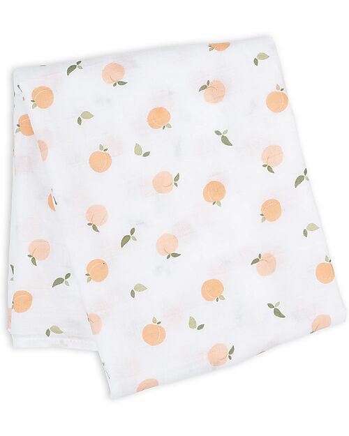 Lulujo Baby Swaddle Blanket 100x100 cm - Peaches - 100% Cotton Muslin Muslin Swaddle