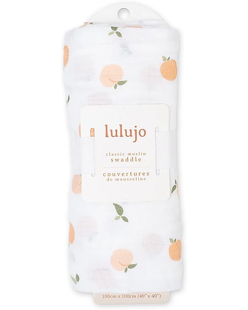 Lulujo Baby Swaddle Blanket 100x100 cm - Peaches - 100% Cotton Muslin Muslin Swaddle