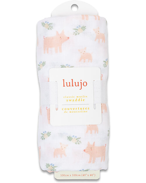 Lulujo Baby Swaddle Blanket 100x100 cm - Pigs - 100% Cotton Muslin Muslin Swaddle