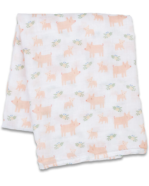 Lulujo Baby Swaddle Blanket 100x100 cm - Pigs - 100% Cotton Muslin Muslin Swaddle