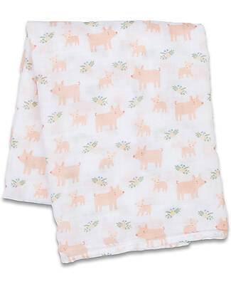 Lulujo Baby Swaddle Blanket 100x100 cm - Pigs - 100% Cotton Muslin Muslin Swaddle