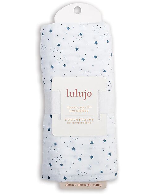 Lulujo Baby Swaddle Blanket 100x100 cm - Star - 100% Cotton Muslin Muslin Swaddle