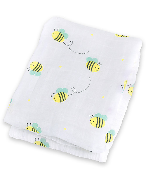 Lulujo Baby Swaddle Blanket 120 x 120 cm, Bumbling Bee - 100% cotton muslin Muslin Swaddle
