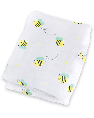 Lulujo Baby Swaddle Blanket 120 x 120 cm, Bumbling Bee - 100% cotton muslin Muslin Swaddle