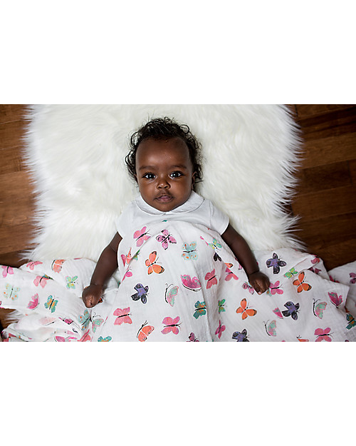 Lulujo Baby Swaddle Blanket 120 x 120 cm, Butterfly - 100% cotton muslin Muslin Swaddle