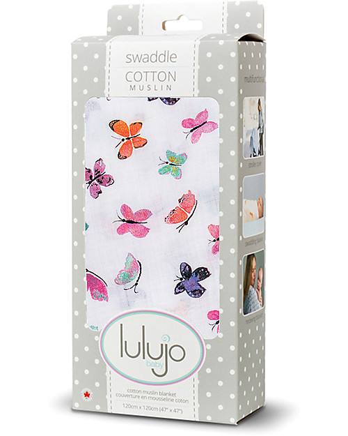Lulujo Baby Swaddle Blanket 120 x 120 cm, Butterfly - 100% cotton muslin Muslin Swaddle