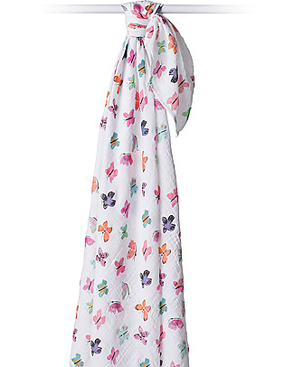 Lulujo Baby Swaddle Blanket 120 x 120 cm, Butterfly - 100% cotton muslin Muslin Swaddle
