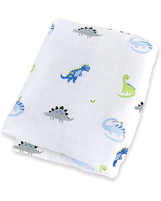 Lulujo Baby Swaddle Blanket 120 x 120 cm, Dinosauri - 100% cotton muslin Muslin Swaddle