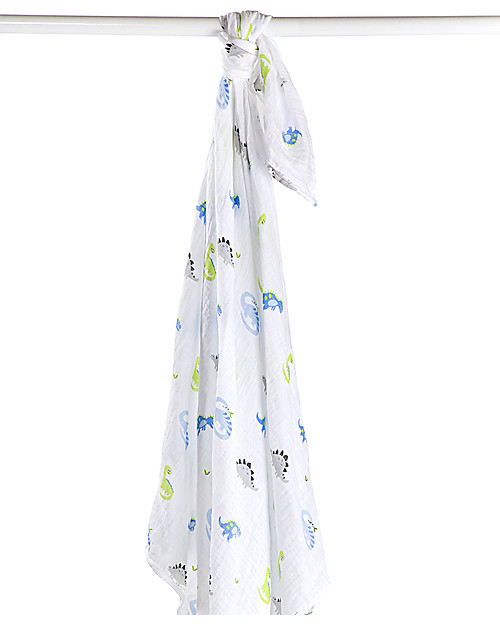 Lulujo Baby Swaddle Blanket 120 x 120 cm, Dinosauri - 100% cotton muslin Muslin Swaddle