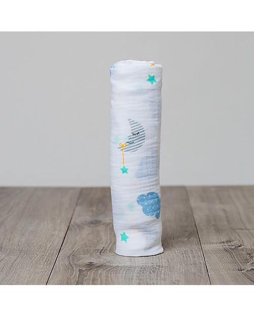 Lulujo Baby Swaddle Blanket 120 x 120 cm, Dreamland - 100% cotton muslin Muslin Swaddle