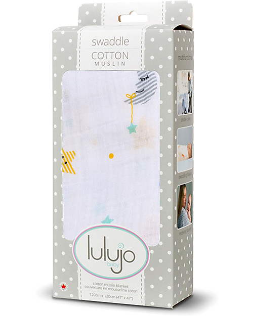 Lulujo Baby Swaddle Blanket 120 x 120 cm, Dreamland - 100% cotton muslin Muslin Swaddle